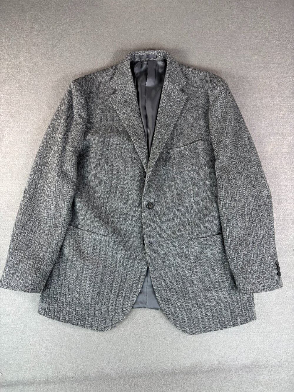 Proper Cloth Grey Herringbone Shetland Tweed Wool Sport Coat 46R Slim